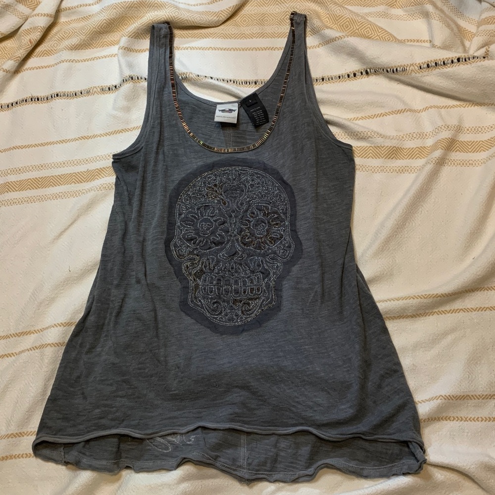 Harley-Davidson Beaded and Embroidered Skull Tank Top Size Large